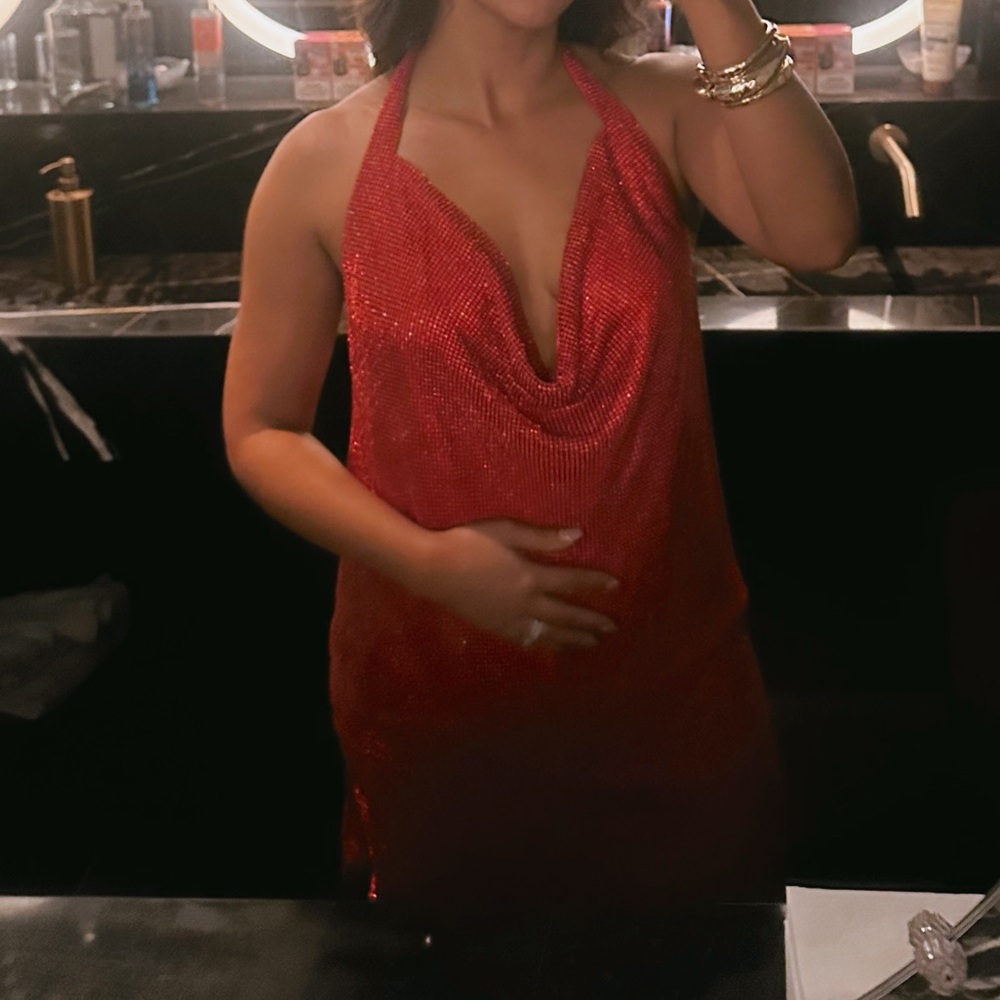 Meshki Red Rhinstone Backless Dress